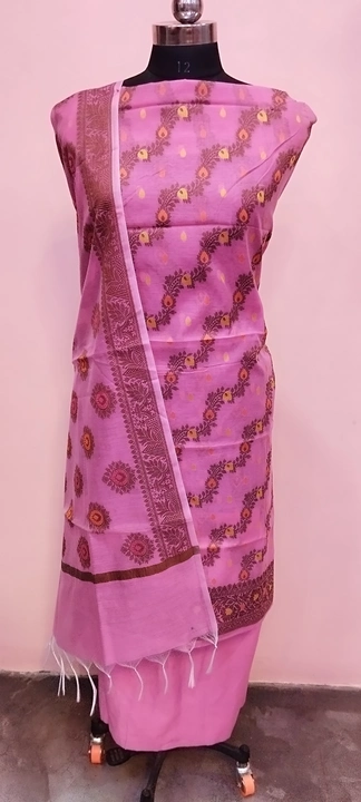 Banarasi Cotton Suit with Dupatta & Pant in Dark Pink Colour uploaded by REGALIA WEAVERS ENTERPRISES on 7/21/2023