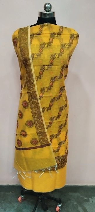 Banarasi Cotton Suit with Dupatta & Pant in Yellow Colour uploaded by REGALIA WEAVERS ENTERPRISES on 7/21/2023