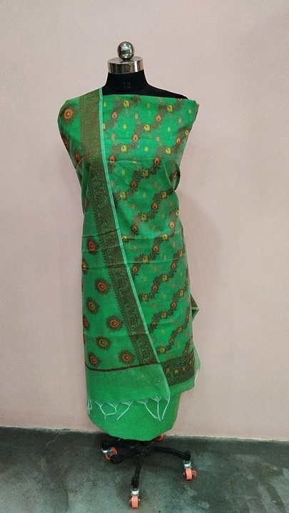 Banarasi Cotton Suit with Dupatta & Pant in Green Colour  uploaded by REGALIA WEAVERS ENTERPRISES on 7/21/2023