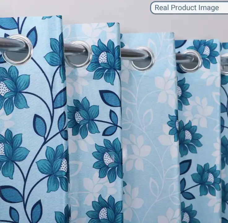 Chain flower printed curtains 5FT window set of 1_Blue uploaded by Home max india on 7/21/2023