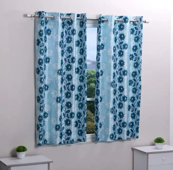 Chain flower printed curtains 5FT window set of 1_Blue uploaded by Home max india on 7/21/2023