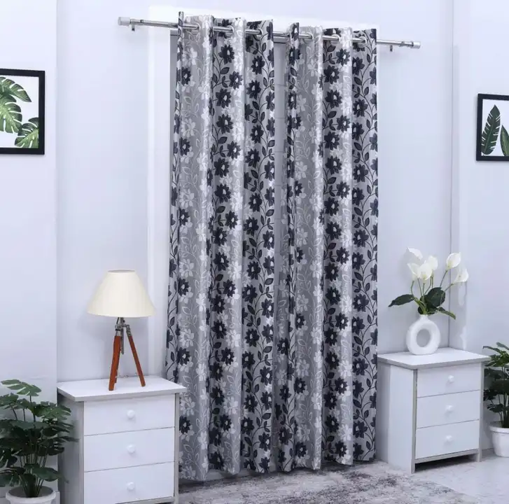 Chain flower printed curtains 7FT Door set of 1_Grey uploaded by Home max india on 7/21/2023