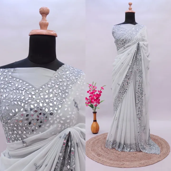 Heavy soft Georgette and real mirror work sarre uploaded by Suyukti fab on 7/21/2023