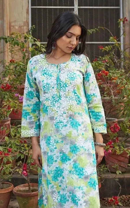 Premium beautiful printed mal cotton kurti with pant  uploaded by Lucknowi chikanwala on 7/21/2023