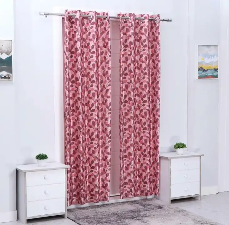Elegant leaves printed curtains 5FT window set of 1_pink  uploaded by Home max india on 7/21/2023