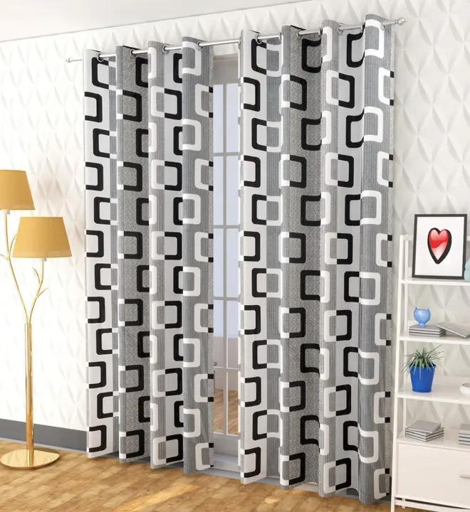 Geometric box printed multicolor curtain 5FT window set of 1_Grey uploaded by Home max india on 7/21/2023