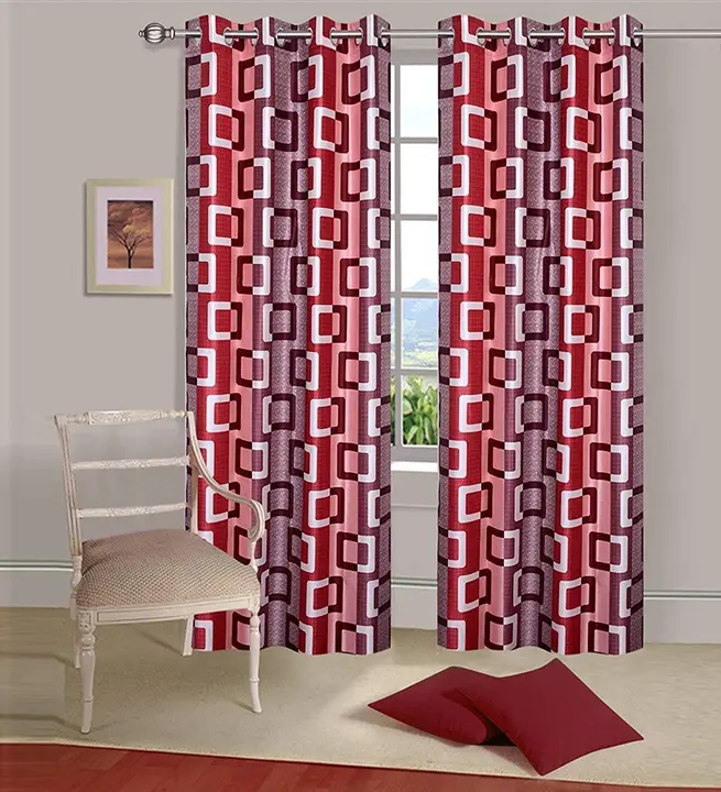 Geometric box printed multicolor curtain 5FT window  set of 1_Maroon uploaded by Home max india on 7/21/2023