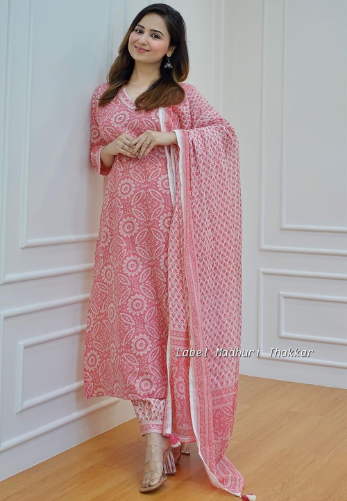 Reyon Peach colour three piece suit with afghani pant and dupatta  uploaded by K And K manufacturer on 7/21/2023