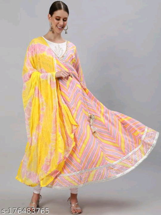 Ishin Women's Pink Embroidered Anarkali Chevron Kurta With Dupatta 
Name: Ishin Women's Pink Embroid uploaded by Silaao Fashion on 7/21/2023