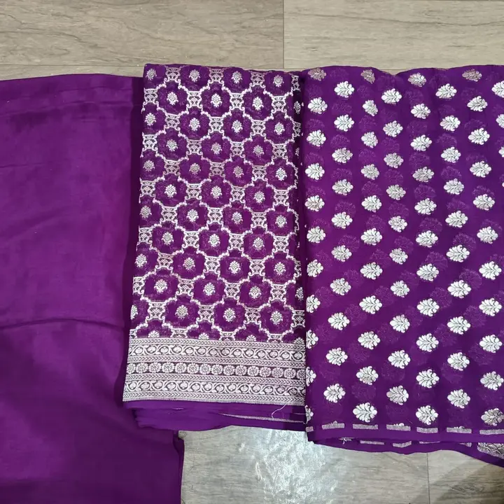 Khaddi Georgette suit set 3pic pure shifon suit dupatta  uploaded by Tanzeb creation handloom banarsi saree on 7/22/2023