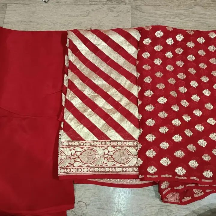 Khaddi Georgette suit set 3pic pure shifon suit dupatta  uploaded by Tanzeb creation handloom banarsi saree on 7/22/2023