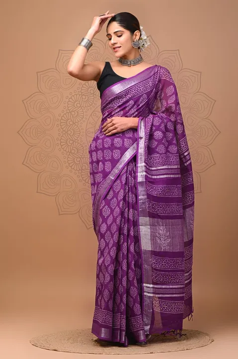 Linen saree uploaded by Bagru Hand Block Print Jaipur on 7/22/2023