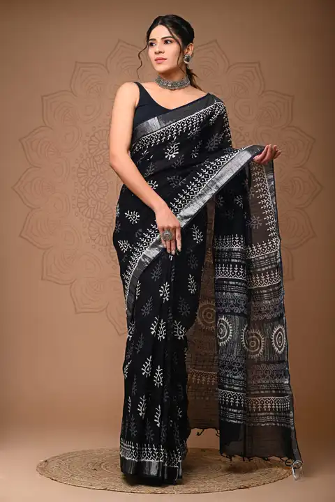 Linen saree uploaded by Bagru Hand Block Print Jaipur on 7/22/2023