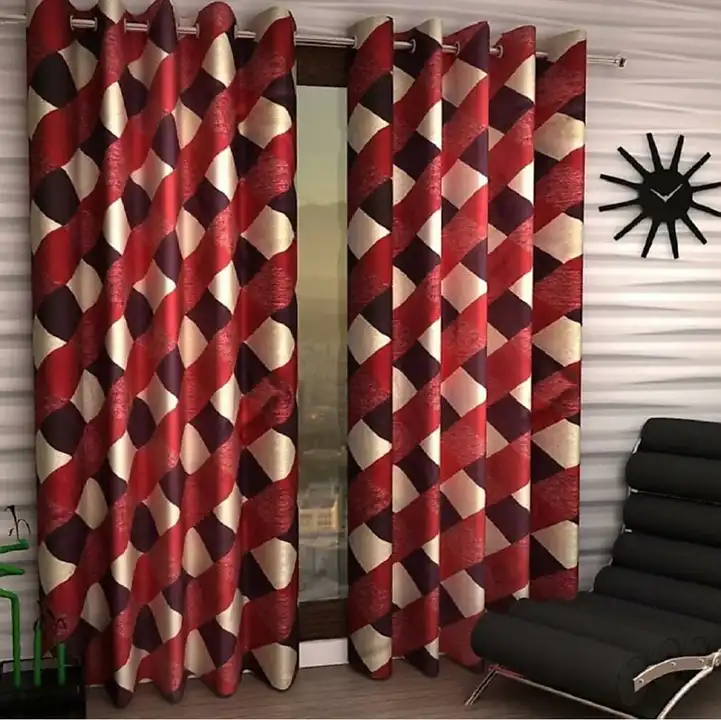 Multicolor diagonal box printed hevay polyester curtains 5FT window set of _Maroon uploaded by Home max india on 7/22/2023