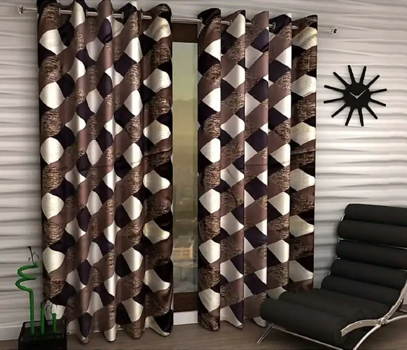 Multicolor diagonal box printed hevay polyester curtains 5FT window set of _Brown uploaded by Home max india on 7/22/2023
