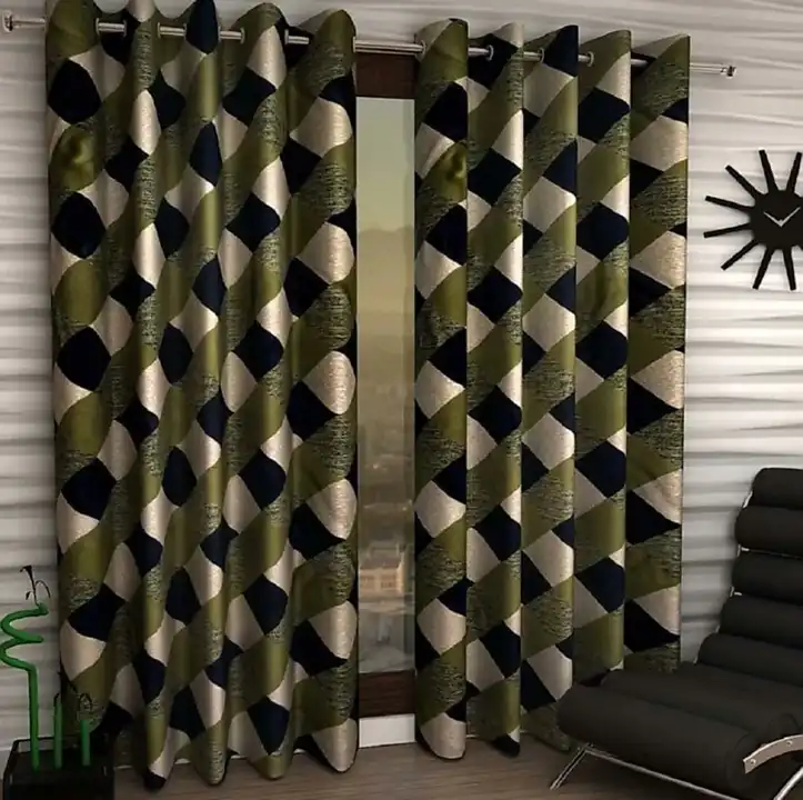 Multicolor diagonal box printed hevay polyester curtains 7FT Door set of _Green uploaded by Home max india on 7/22/2023