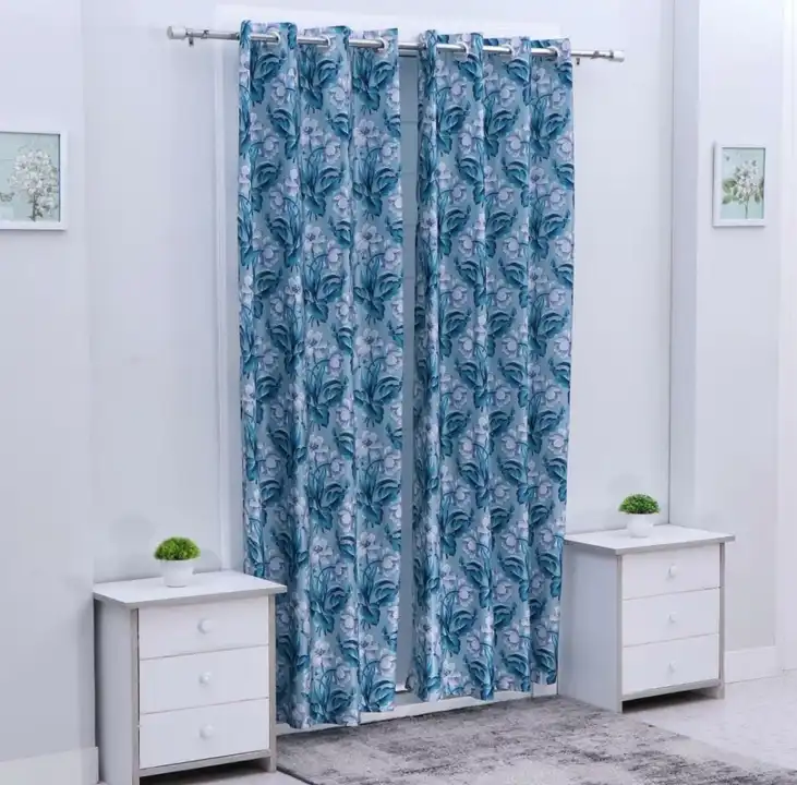 Lily flower printed curtains 7FT Door set of 1_Blue uploaded by Home max india on 7/22/2023