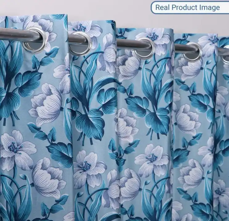 Lily flower printed curtains 5FT window set of 1_Blue uploaded by Home max india on 7/22/2023