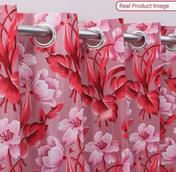 Lily flower printed curtains 5FT window set of 1_Maroon uploaded by Home max india on 7/22/2023