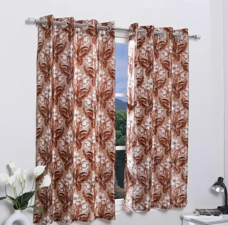 Lily flower printed curtains 7FT Door set of 1_Brown uploaded by Home max india on 7/22/2023