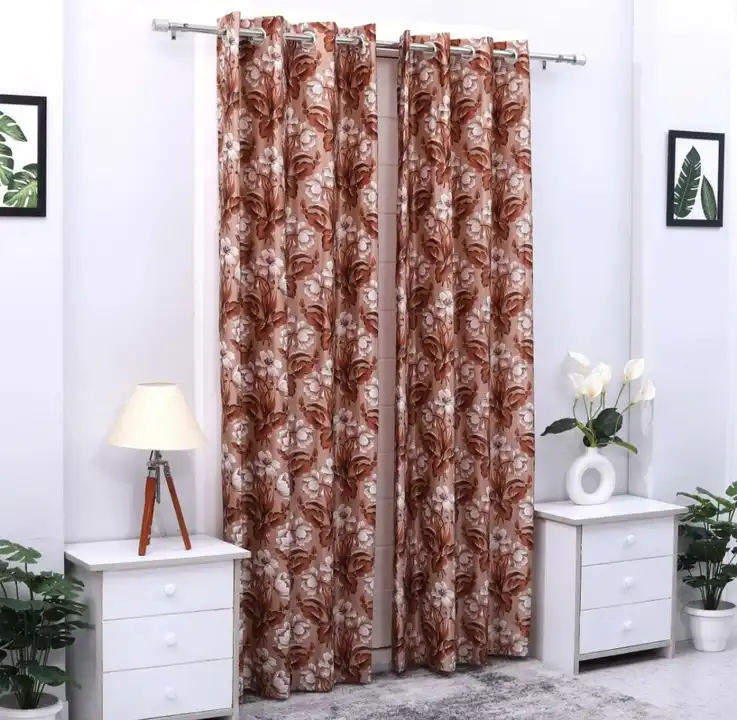Lily flower printed curtains 5FT Brown  set of 1_Brown uploaded by Home max india on 7/22/2023