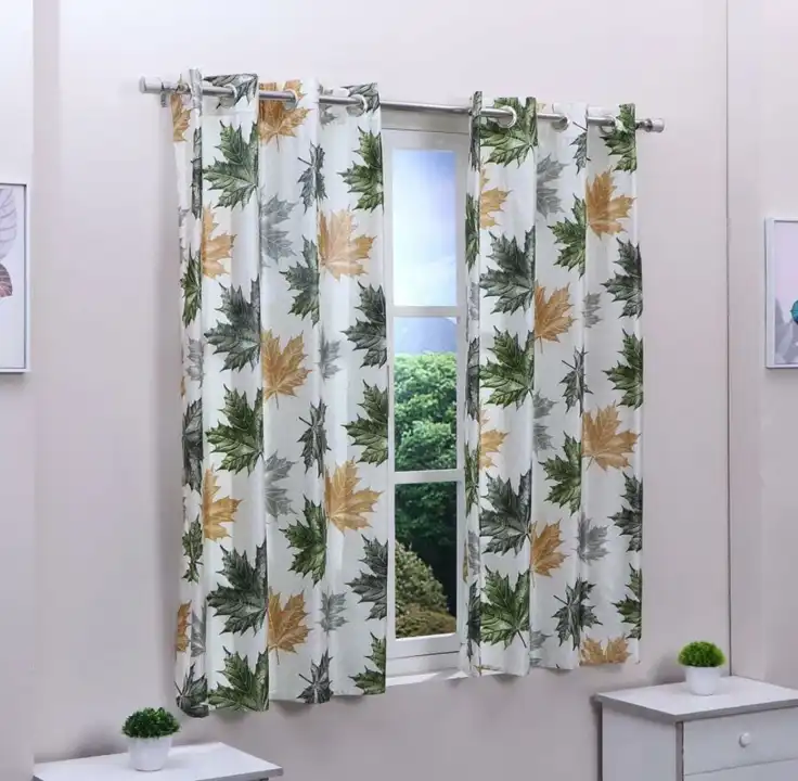 Maple leafs printed curtains 5FT window set of 1_Green uploaded by Home max india on 7/22/2023