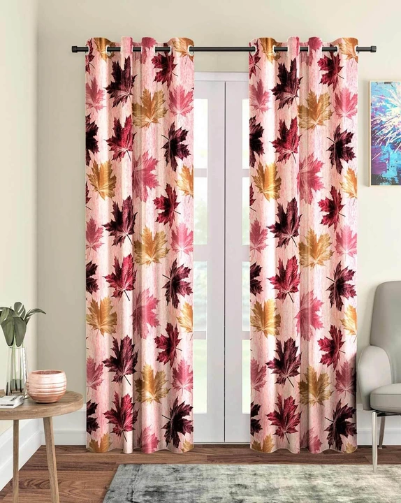 Maple leafs printed curtains 7FT Door set of 1_Maroon  uploaded by Home max india on 7/22/2023