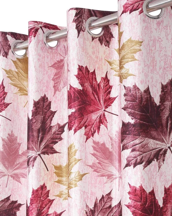 Maple leafs printed curtains 5FT window set of 1_Maroon  uploaded by Home max india on 7/22/2023