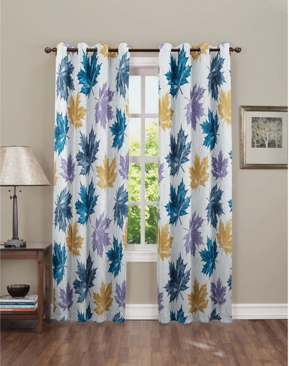Maple leafs printed curtains 7FT Door set of 1_Blue  uploaded by Home max india on 7/22/2023
