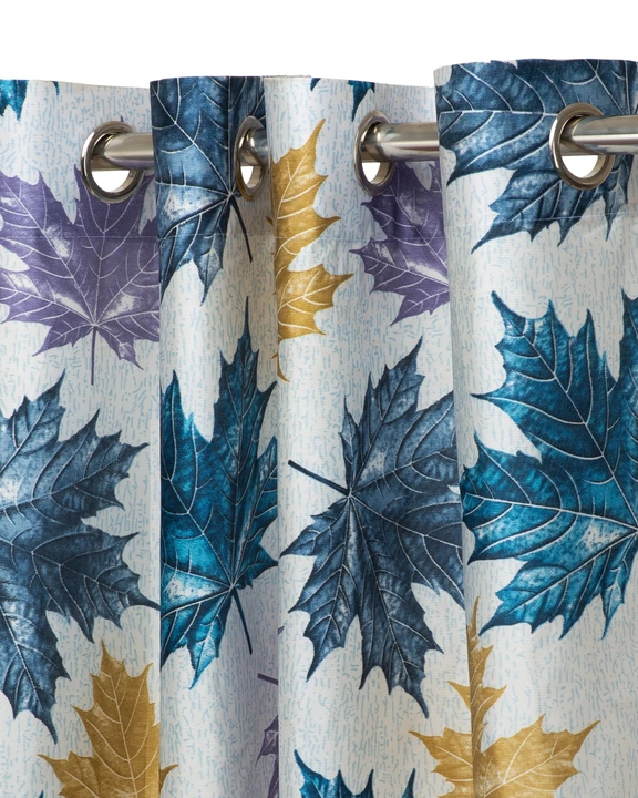 Maple leafs printed curtains 7FT Door set of 1_Blue  uploaded by Home max india on 7/22/2023