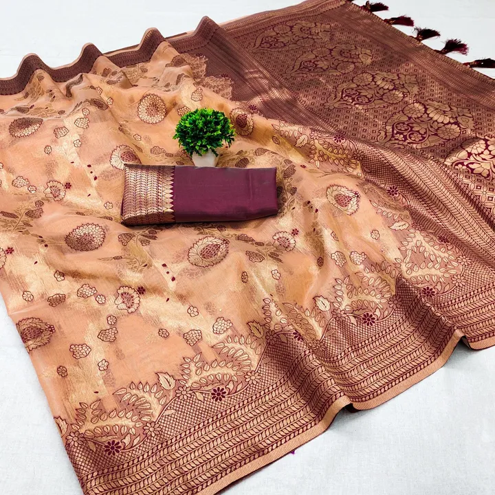 Soft Organza Saree with Zari Weaving and Elegant Border uploaded by DHANANJAY CREATIONS on 7/22/2023