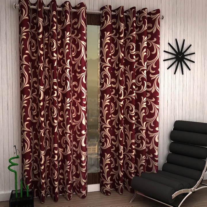Spiral golden wale printed heavy  designers  curtains 7FT Door set of 1_Maroon  uploaded by Home max india on 7/22/2023