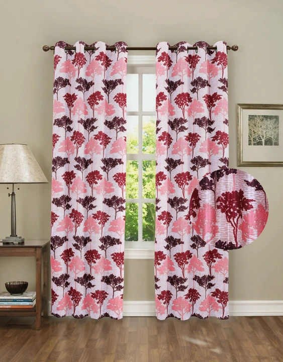 Allover multicolor tree printed  heavy polyester curtains 7FT Door set of 1_Maroon  uploaded by Home max india on 7/22/2023