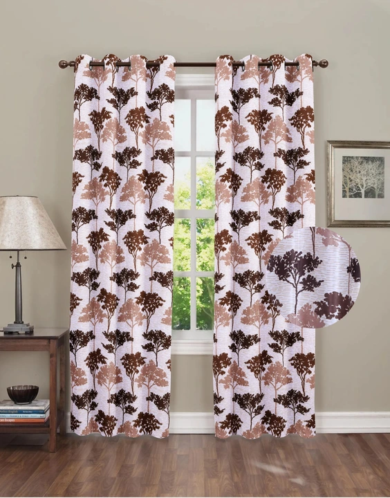 Allover multicolor tree printed  heavy polyester curtains 7FT Door set of 1_Grey  uploaded by Home max india on 7/22/2023