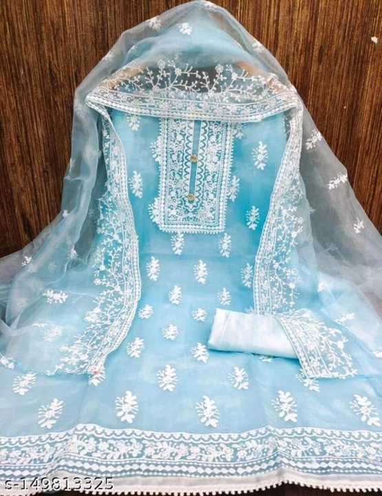 Women's Aqua Blue Floral Embroidered Organza Suits uploaded by Shahira boutique on 7/22/2023