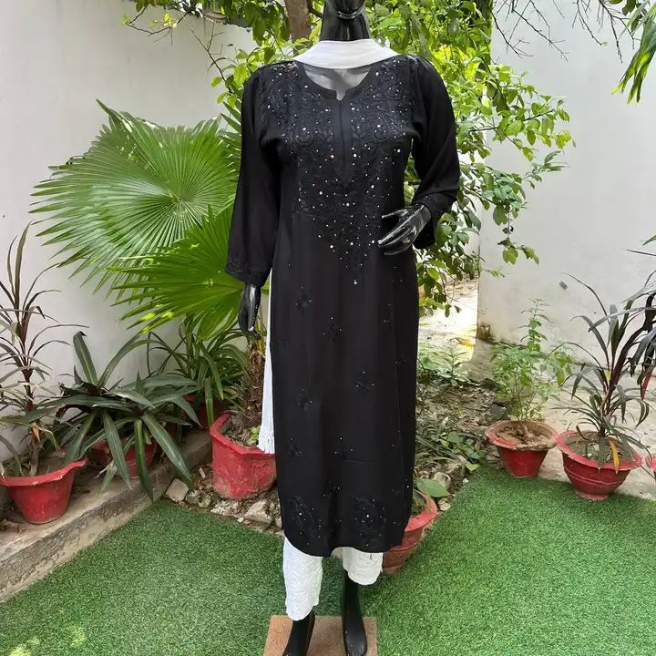 Reyon Mukaish work Chikankari kurti uploaded by SIMFASTIQUE on 7/23/2023