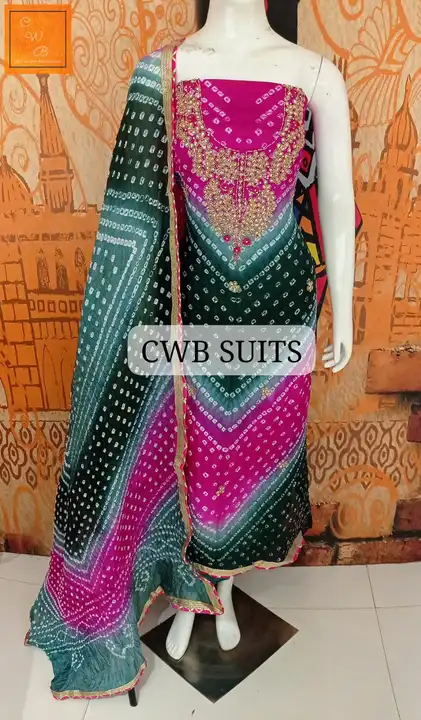 Bandej silk suit hand gotta patti work and kundan work  uploaded by Deepika Designer Saree on 7/23/2023