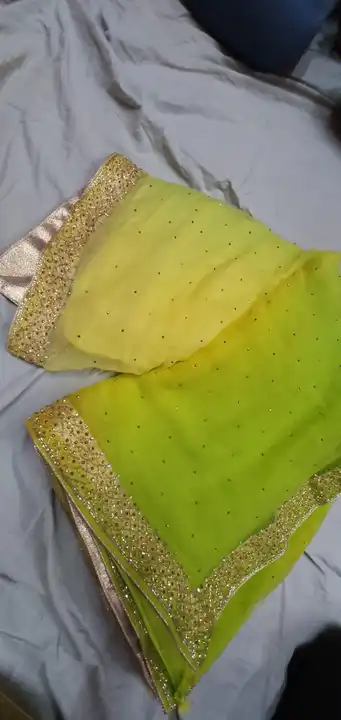 😍 Pure chiffon saree with multi diying 😍

👉Katdana hand work border and runing blouse with heavy  uploaded by Gotapatti manufacturer on 7/24/2023