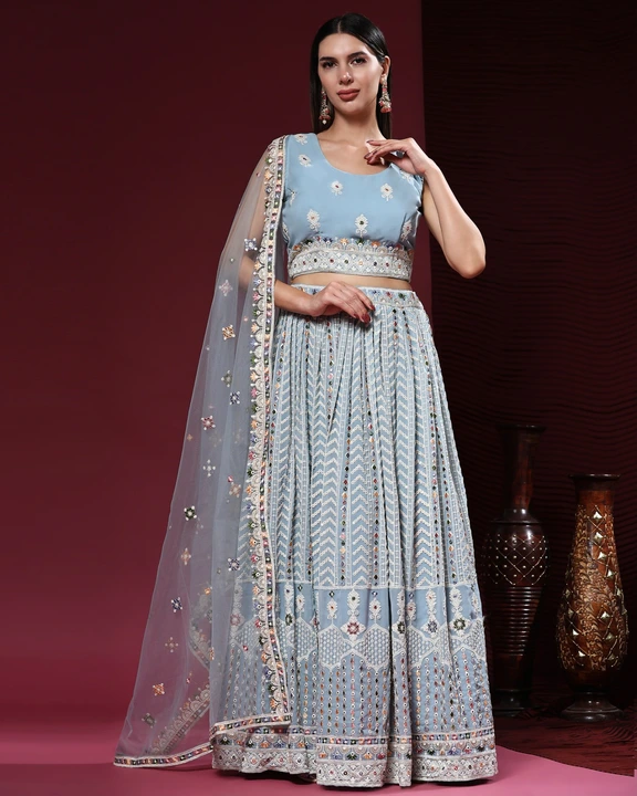 *READYMADE  CROP TOP*

*DESIGN NO*  C1949

*TOP*   EXQUSITE LAKHANVI THREAD WORK BLOUSE 


*LEHENGA* uploaded by Aanvi fab on 7/24/2023