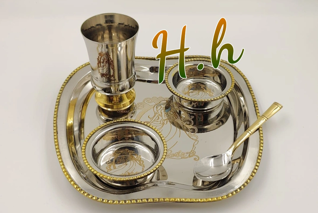S steel brass border thali set collection  uploaded by Hina Handicrafts on 7/24/2023