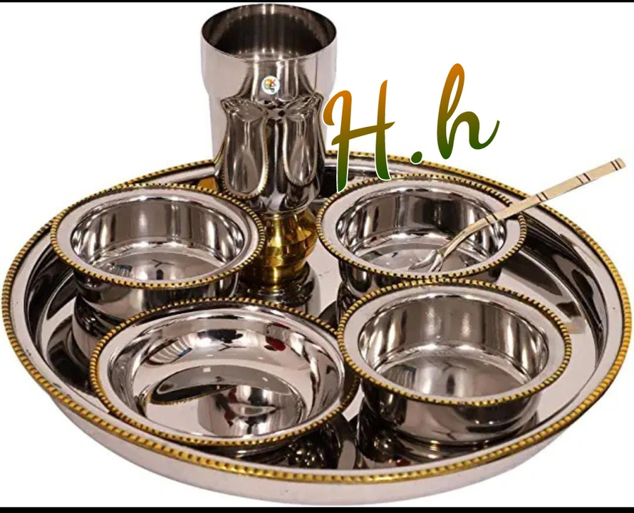 S steel brass border thali set collection  uploaded by Hina Handicrafts on 7/24/2023