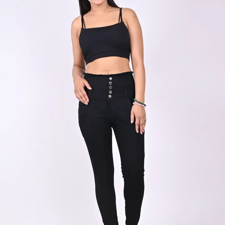  Fashion Solid Denim 5 Button High Waist Rugged Slim Fit Stretchable Ankle Length BLAC uploaded by Shukla on 7/24/2023