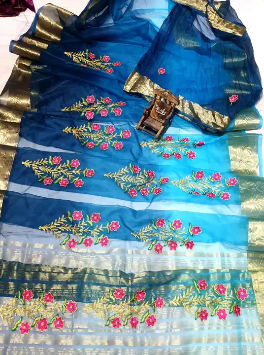 Pure OrGenZa ChitPallu Saree heavy Zari ReShom 12 Boota On All Over Saree 
Running Blouse with 2 sma uploaded by Gotapatti manufacturer on 7/25/2023