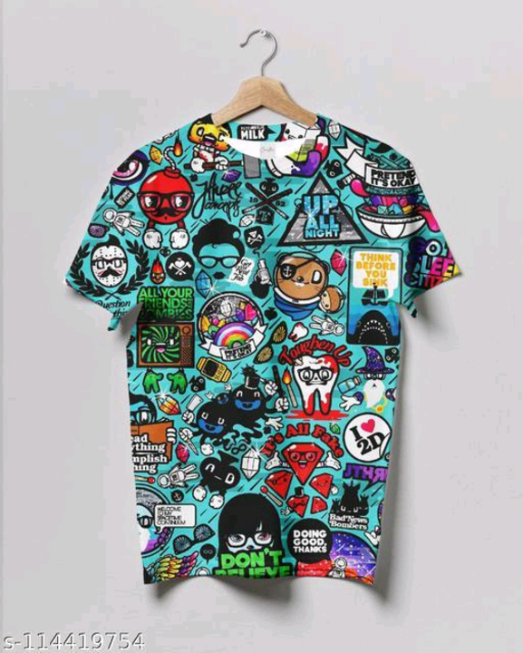 Post image Men's Printed Half Sleeve T-shirt
Name: Men's Printed Half Sleeve T-shirt
Fabric: Lycra
Sleeve Length: Short Sleeves
Pattern: Printed
Net Quantity (N): 1
Sizes:
S, M (Chest Size: 39 in, Length Size: 27.5 in) 
L (Chest Size: 41 in, Length Size: 28.5 in) 
XL (Chest Size: 43 in, Length Size: 29 in) 
XXL
1
Country of Origin: India
299 only