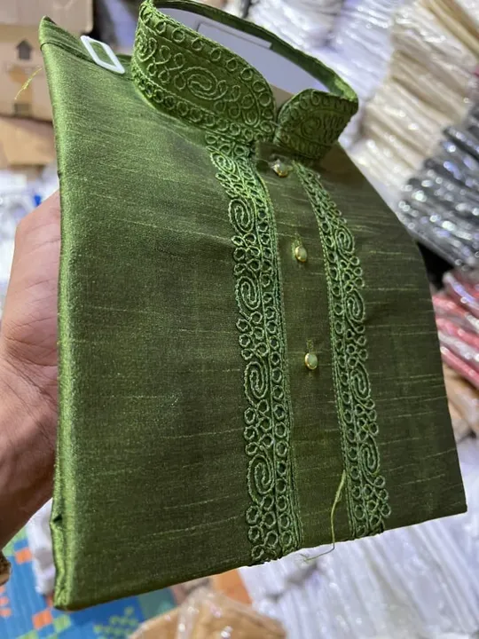 Dhupian silk embroidery kurta paijama set for mans And kids  uploaded by Malldhari Mills surat on 7/25/2023