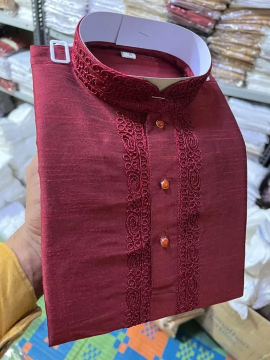 Dhupian silk embroidery kurta paijama set for mans And kids  uploaded by Malldhari Mills surat on 7/25/2023