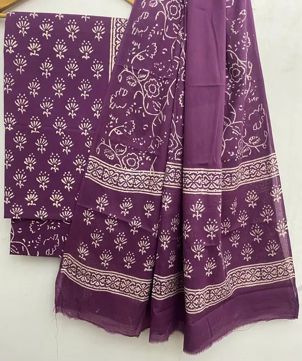 🍁🍁 *New Arrivals*
*Handblock Printed Pure cotton suit sets with cotton mulmul dupatta* 
*2.5 mtrs  uploaded by Saiba hand block on 7/25/2023