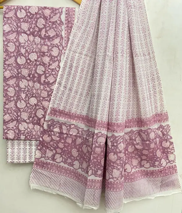 🍁🍁 *New Arrivals*
*Handblock Printed Pure cotton suit sets with cotton mulmul dupatta* 
*2.5 mtrs  uploaded by Saiba hand block on 7/25/2023
