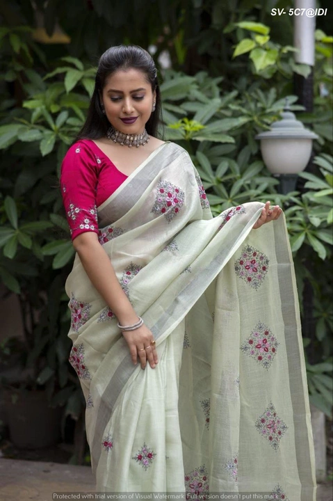 Soft silver linen saree uploaded by Suyukti fab on 7/25/2023