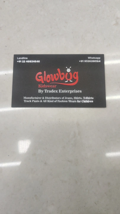 Visiting card store images of Glow bug kids wear (Tradex Enterprises)